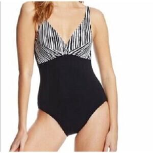 Profile By Gottex One Piece Swimsuit Zebra Print Animal Womens 8 Spaghetti Strap